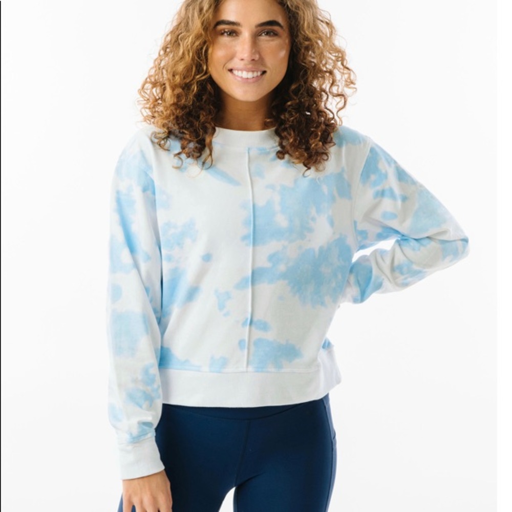 Zyia Heaven Hendrix Crew Neck 100% Cotton Blue White Tie-Dye Sweatshirt sz L